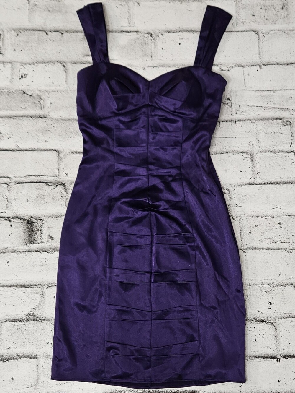 Morgan & Co Purple Satin Cocktail Dress Sweetheart Sheath Size 3 4 - Picture 4 of 14